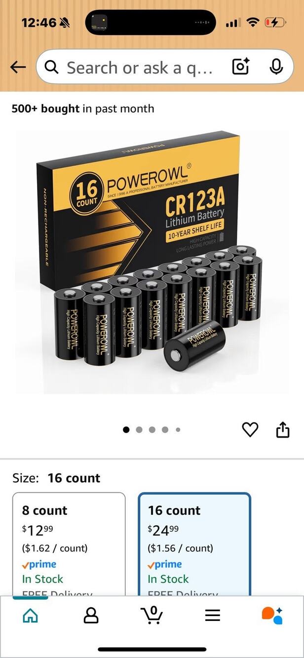 NEW POWEROWL CR123A 3V Lithium Battery 16 Count High Capacity 123 Batteries
